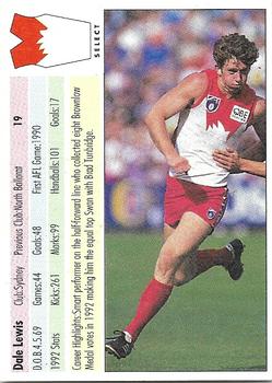 1993 Select AFL #19 Dale Lewis Back
